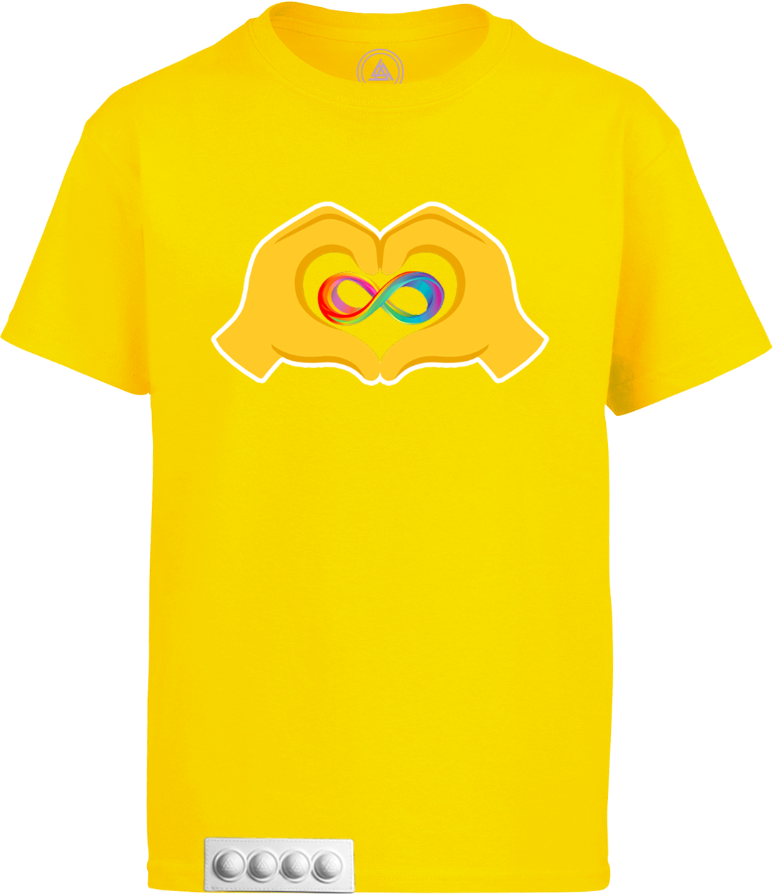 Yellow tee/white pop it